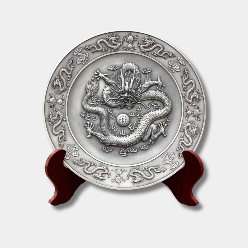 sterling silver dragon plate – 3d relief craftsmanship