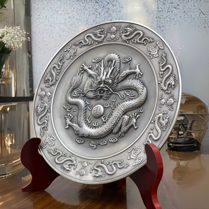 Sterling Silver Dragon Plate – 3D Relief Craftsmanship