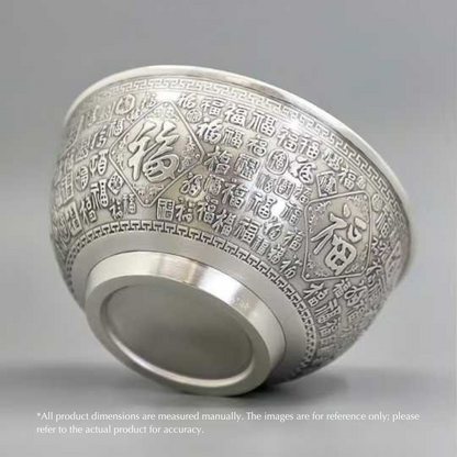 Sterling Silver "Hundred Blessings" Bowl – 999 Fine Silver with Ancient Patina
