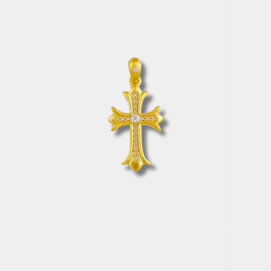 Vintage Style Moissanite Inlaid Hollow Clovis Cross Pendant – 5D Cyan
