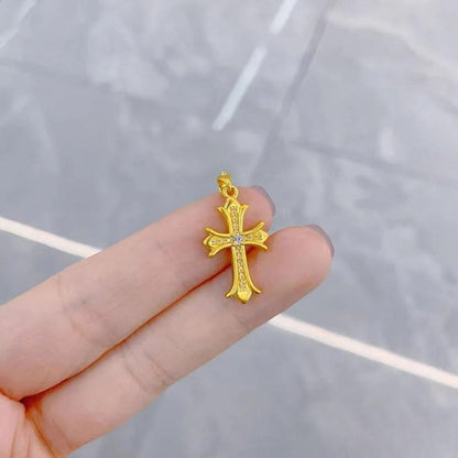 Vintage Style Moissanite Inlaid Hollow Clovis Cross Pendant – 5D Cyan