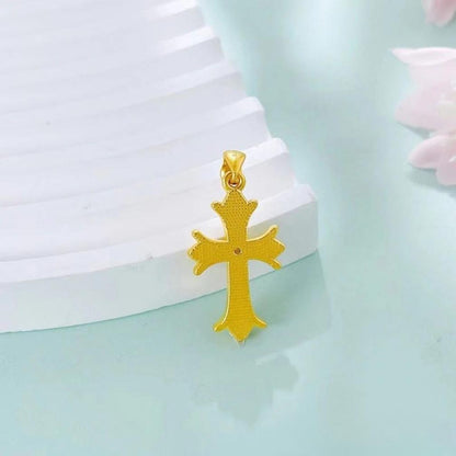 Vintage Style Moissanite Inlaid Hollow Clovis Cross Pendant – 5D Cyan