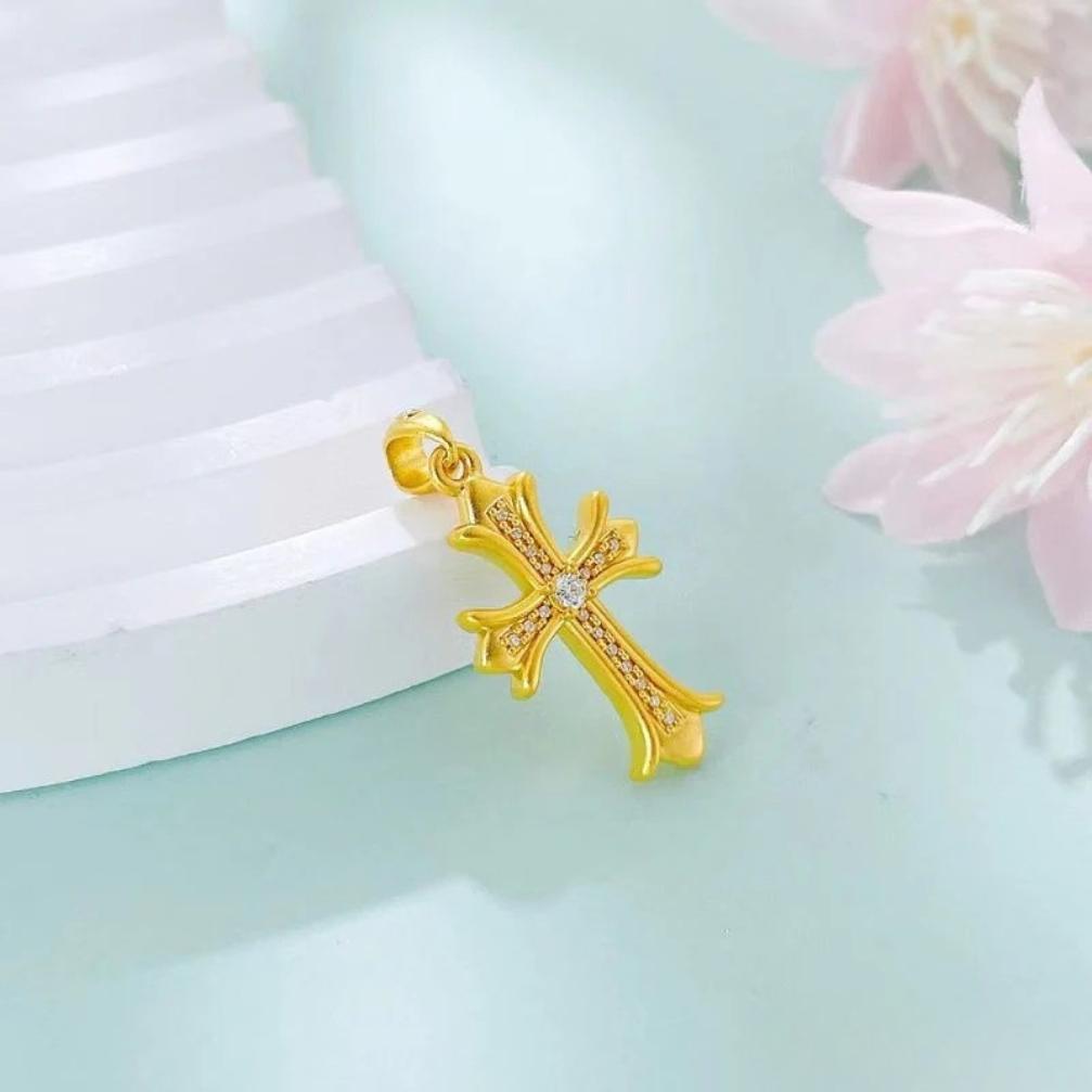 vintage style moissanite inlaid hollow clovis cross pendant – 5d cyan
