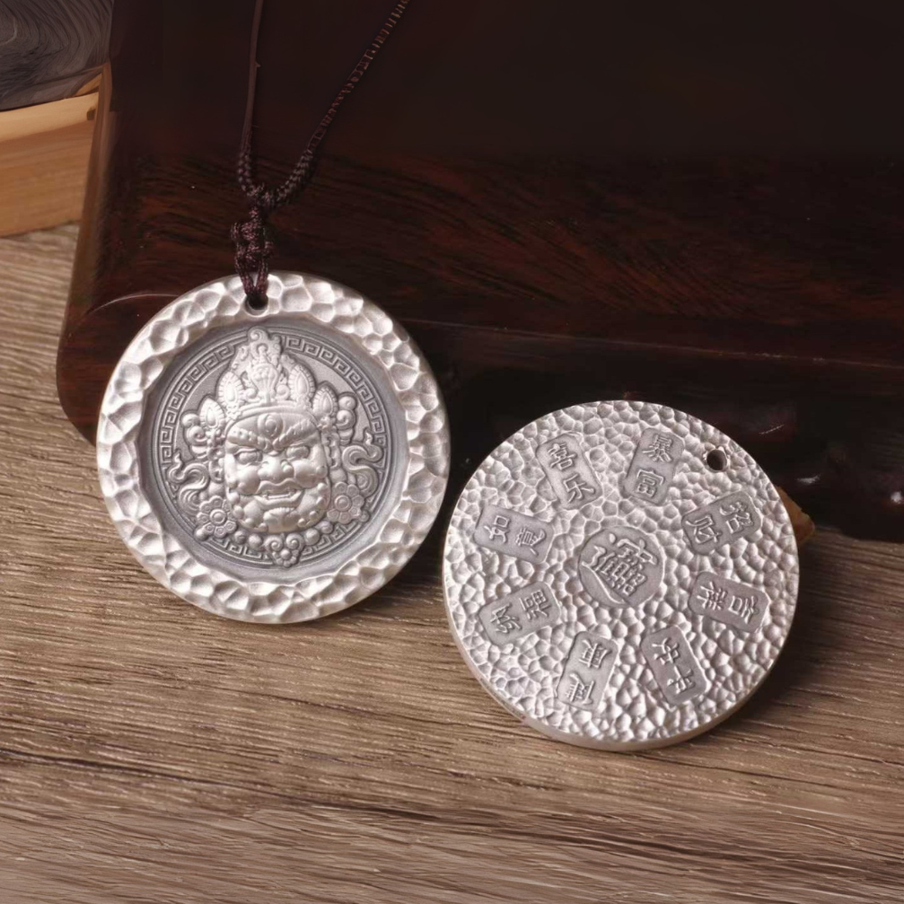 yellow wealth deity  pendant - sterling silver pendant