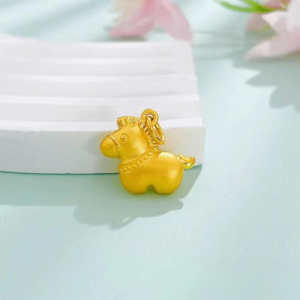 zodiac gold horse pendant - cute baby horse hollow design (without chain)