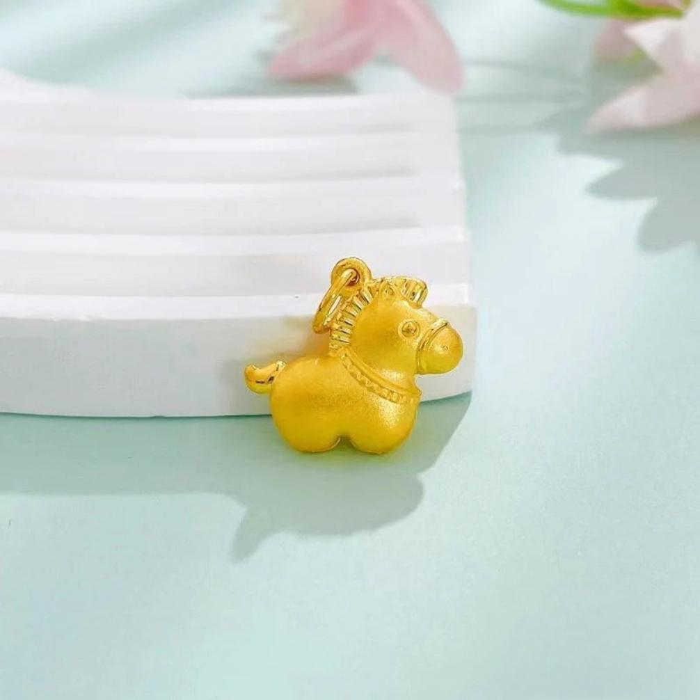 zodiac gold horse pendant - cute baby horse hollow design (without chain)