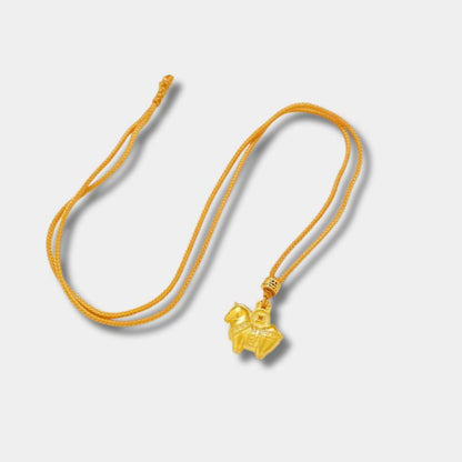 Zodiac Gold Horse Pendant with Traditional Hollow Design - Money-Inspired Coin & Tang Dynasty Warrior Horse