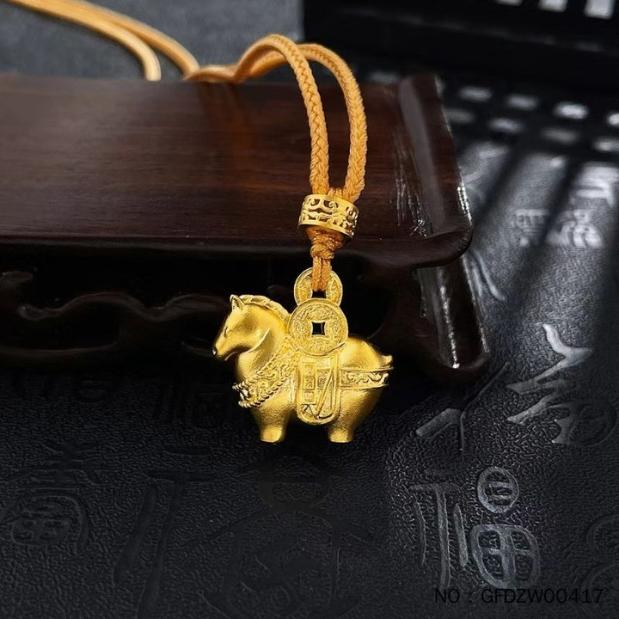 zodiac gold horse pendant with traditional hollow design - money-inspired coin & tang dynasty warrior horse