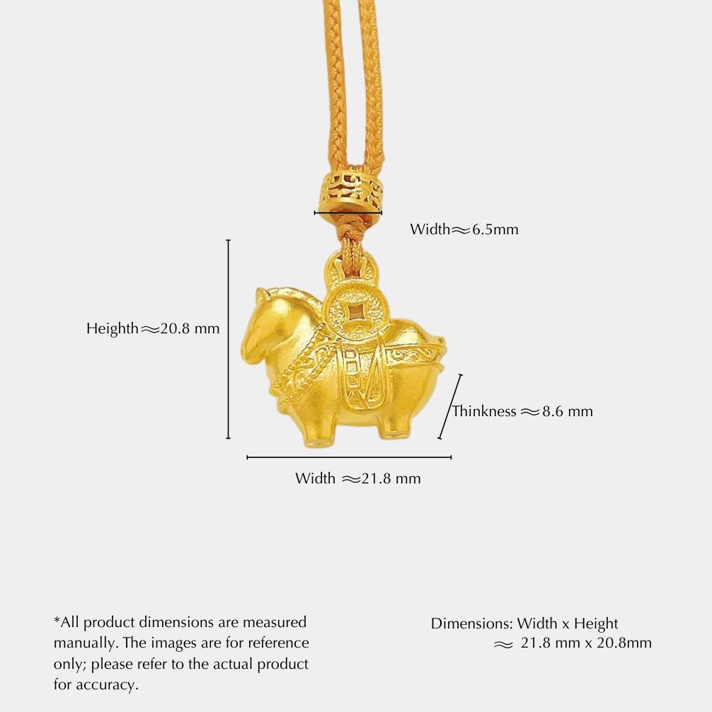 zodiac gold horse pendant with traditional hollow design - money-inspired coin & tang dynasty warrior horse