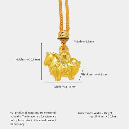 Zodiac Gold Horse Pendant with Traditional Hollow Design - Money-Inspired Coin & Tang Dynasty Warrior Horse