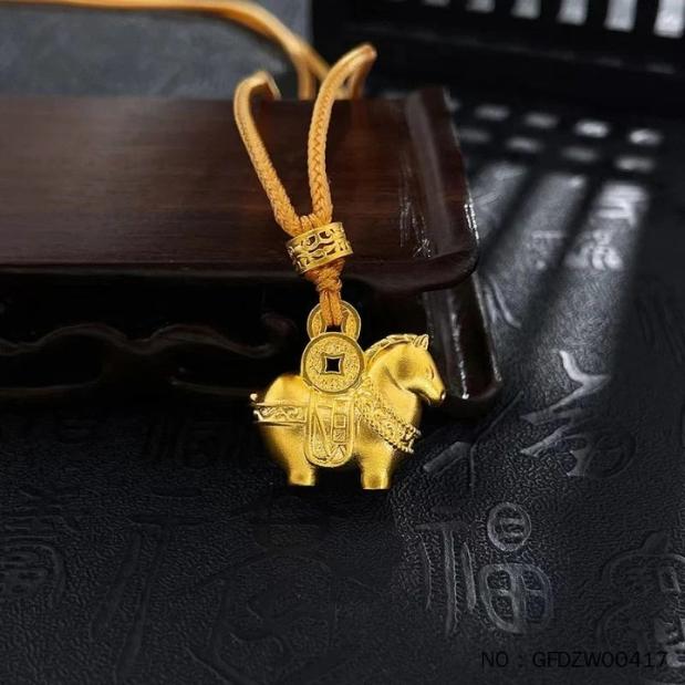 zodiac gold horse pendant with traditional hollow design - money-inspired coin & tang dynasty warrior horse