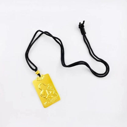 Gold Zodiac Rat Pendant - Traditional Solid Design with Money-Inspired Gold Rat Coin & Wealth Blessing