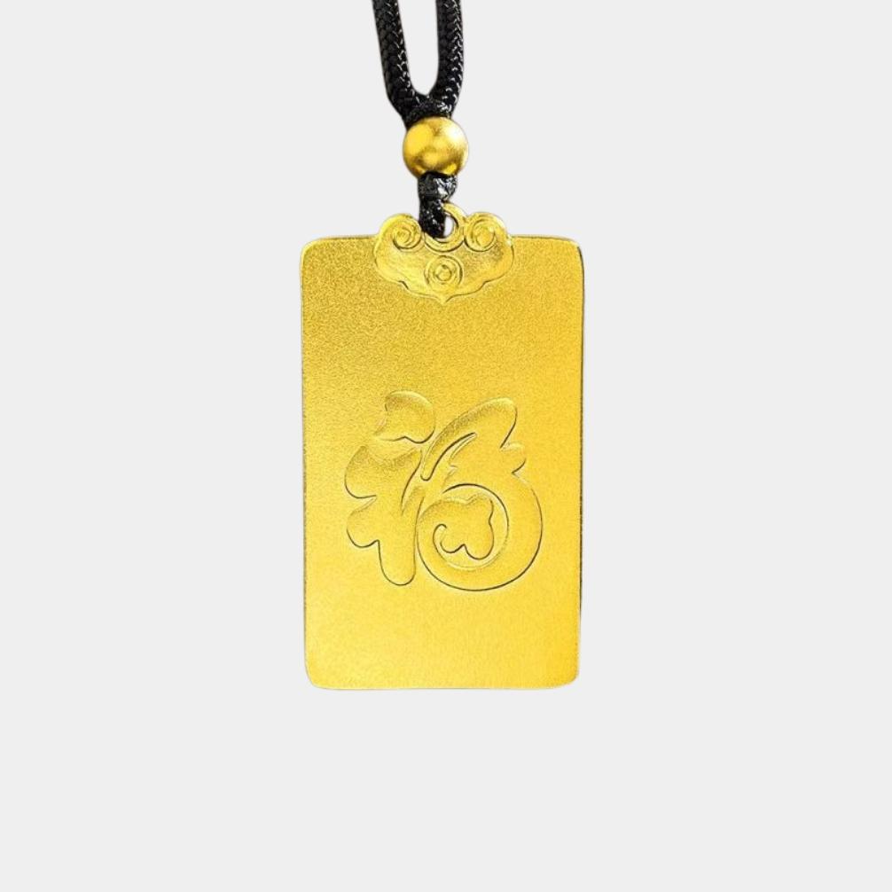 gold zodiac rat pendant - traditional solid design with money-inspired gold rat coin & wealth blessing