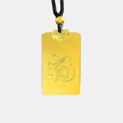 Gold Zodiac Rat Pendant - Traditional Solid Design with Money-Inspired Gold Rat Coin & Wealth Blessing
