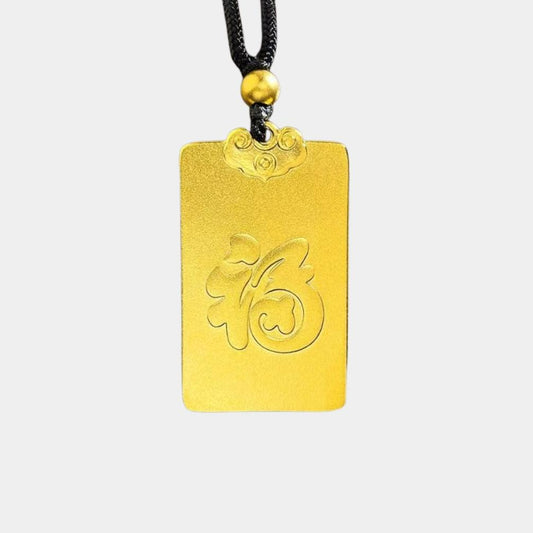 Gold Zodiac Rat Pendant - Traditional Solid Design with Money-Inspired Gold Rat Coin & Wealth Blessing