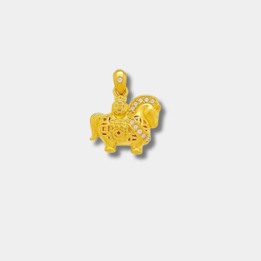 Zodiac Horse Pendant with 5D Hard Gold Inlaid Moissanite - Money Coin & Tang Dynasty Warrior Horse Design