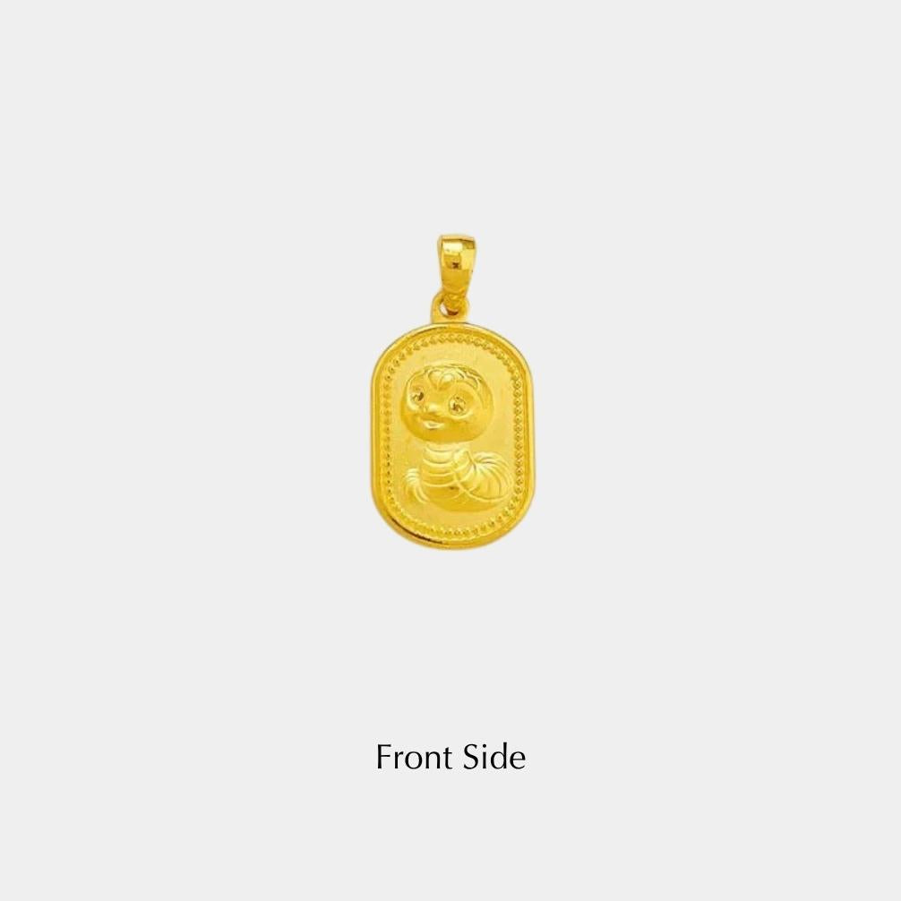 zodiac snake pendant - gold solid snake year pendant with joyful blessings and mystic snake design