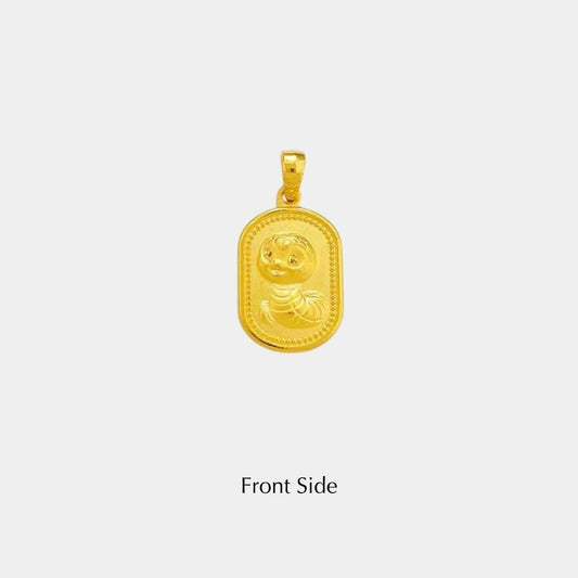 Zodiac Snake Pendant - Gold Solid Snake Year Pendant with Joyful Blessings and Mystic Snake Design