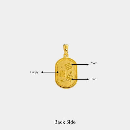 Zodiac Snake Pendant - Gold Solid Snake Year Pendant with Joyful Blessings and Mystic Snake Design