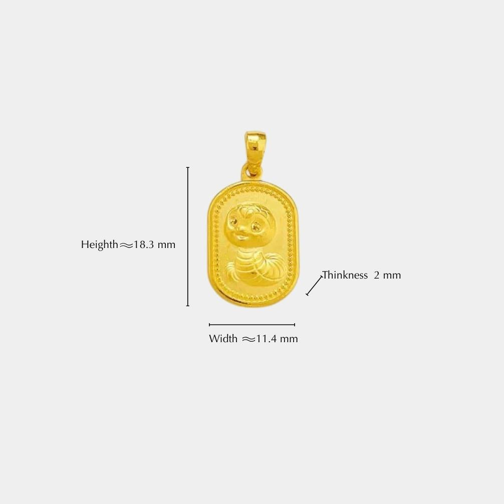 zodiac snake pendant - gold solid snake year pendant with joyful blessings and mystic snake design