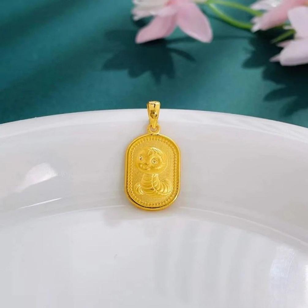 zodiac snake pendant - gold solid snake year pendant with joyful blessings and mystic snake design