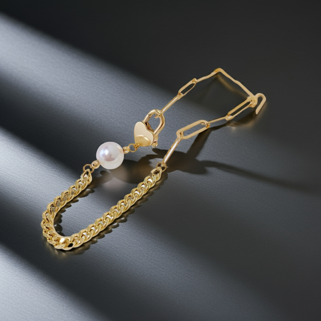 18k gold pearl heart lock bracelet – in the name of love, seal my heart