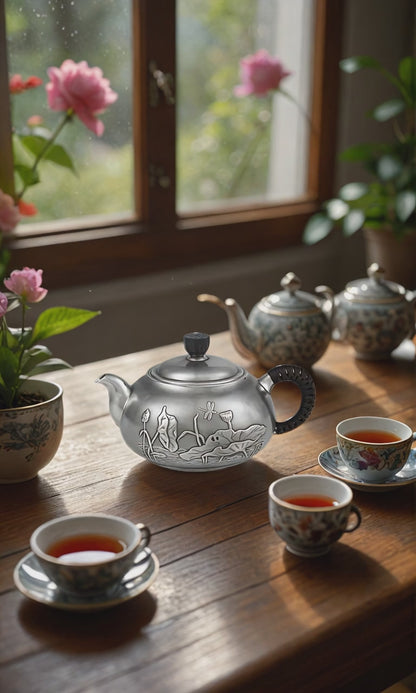 Lotus Serenity Sterling Silver Teapot